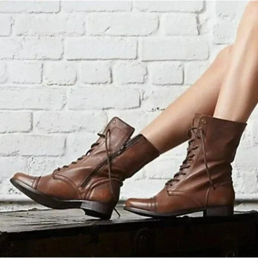 Steve Madden Troopa Military Leather Combat Boots - Brown - Women size 6